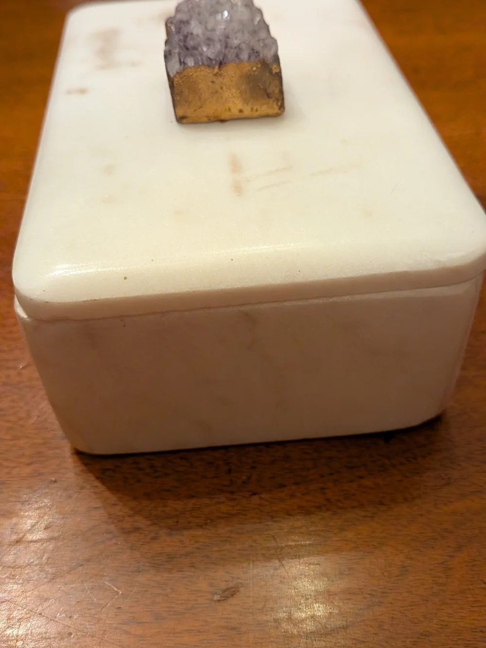 White Marble Decorative Jewelry Box with Amethyst Accent